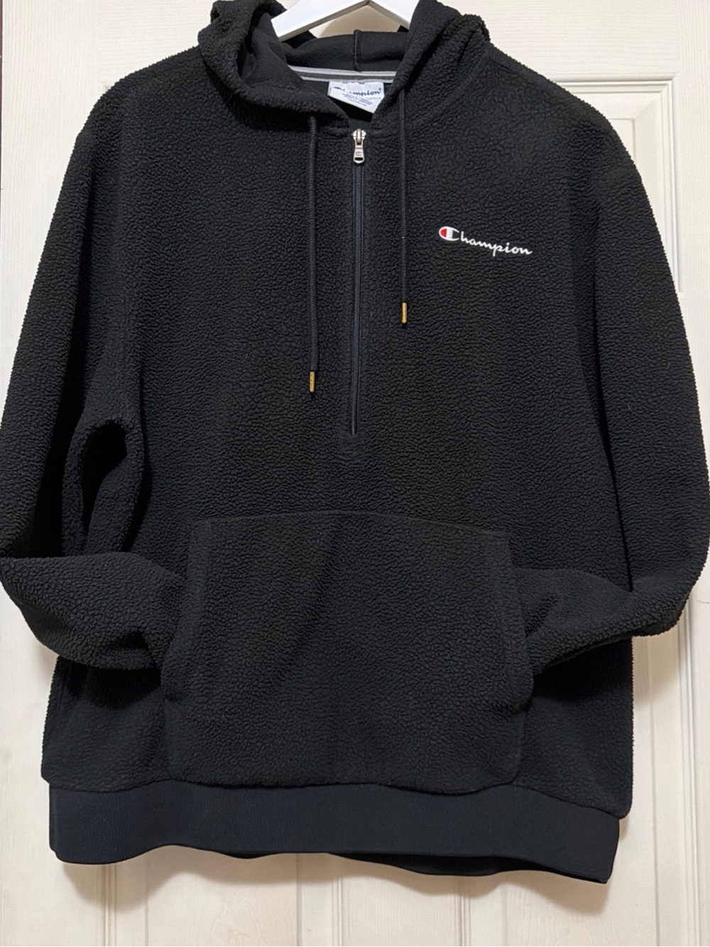 Champion Black Sherpa Half Zip Hoodie Large